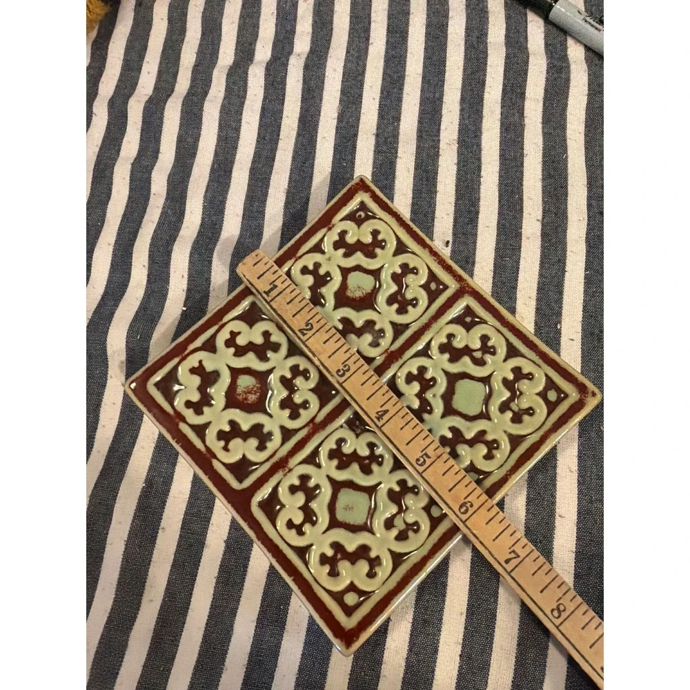 Pier 1 Imports Square Ceramic Candle Holder Plate Quatrefoil 5.5in